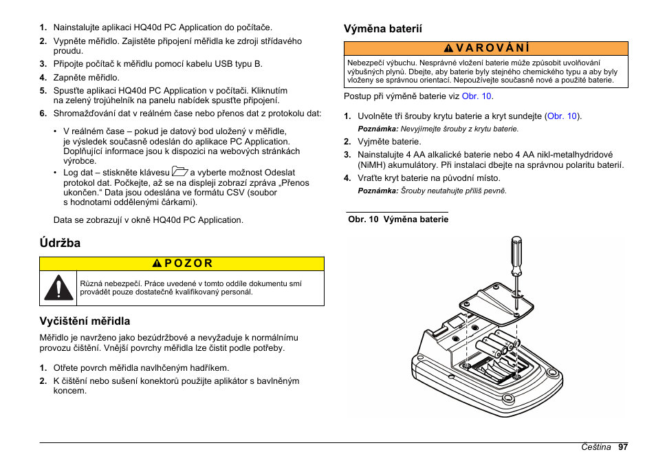 Údržba, Vyčištění měřidla, Výměna baterií | Hach-Lange HQ411D Basic User Manual User Manual | Page 97 / 324
