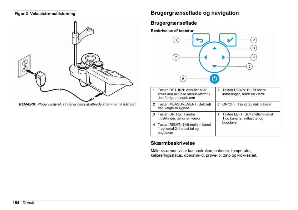 Brugergrænseflade og navigation, Brugergrænseflade, Skærmbeskrivelse | Figur 3 | Hach-Lange SENSION+ MM374 User Manual | Page 154 / 490