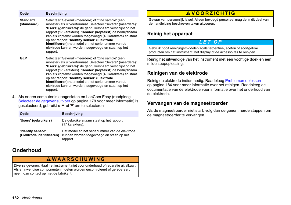 Onderhoud, Reinig het apparaat, Reinigen van de elektrode | Vervangen van de magneetroerder | Hach-Lange SENSION+ MM374 User Manual | Page 182 / 490