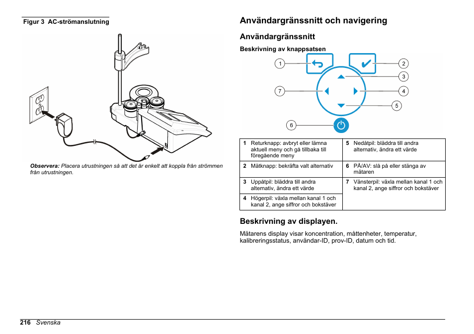 Användargränssnitt och navigering, Användargränssnitt, Beskrivning av displayen | Figur 3 | Hach-Lange SENSION+ MM374 User Manual | Page 216 / 490