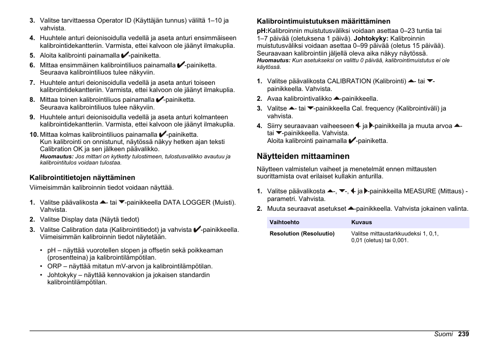 Kalibrointitietojen näyttäminen, Kalibrointimuistutuksen määrittäminen, Näytteiden mittaaminen | Kohdasta | Hach-Lange SENSION+ MM374 User Manual | Page 239 / 490