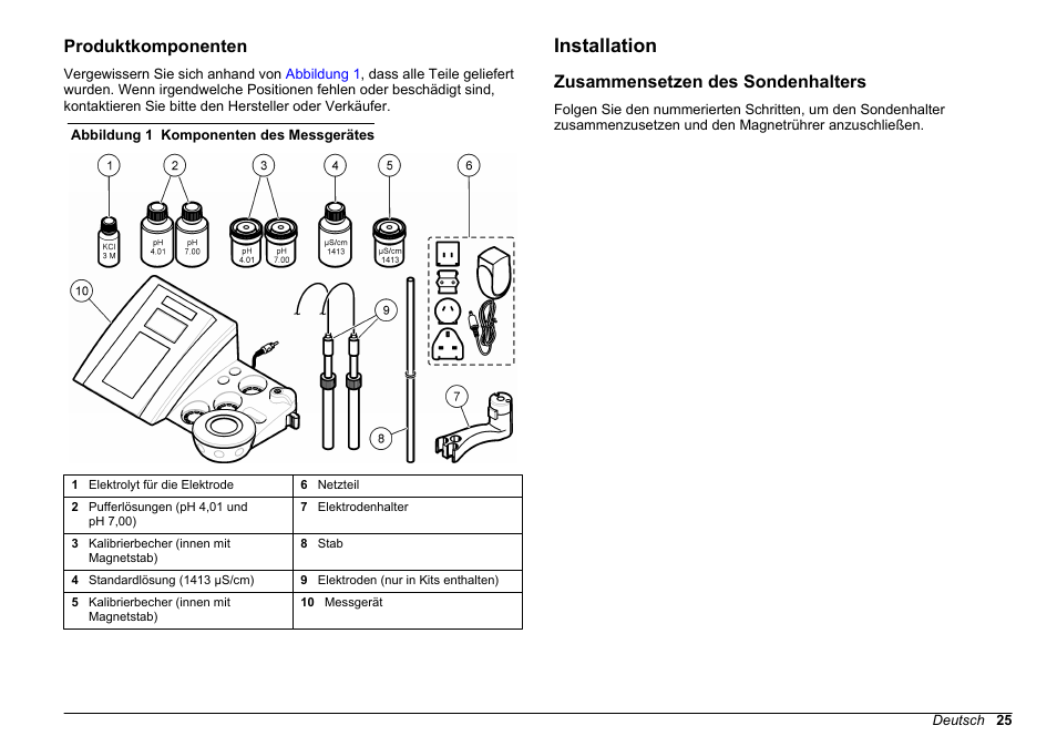 Produktkomponenten, Installation, Zusammensetzen des sondenhalters | Hach-Lange SENSION+ MM374 User Manual | Page 25 / 490