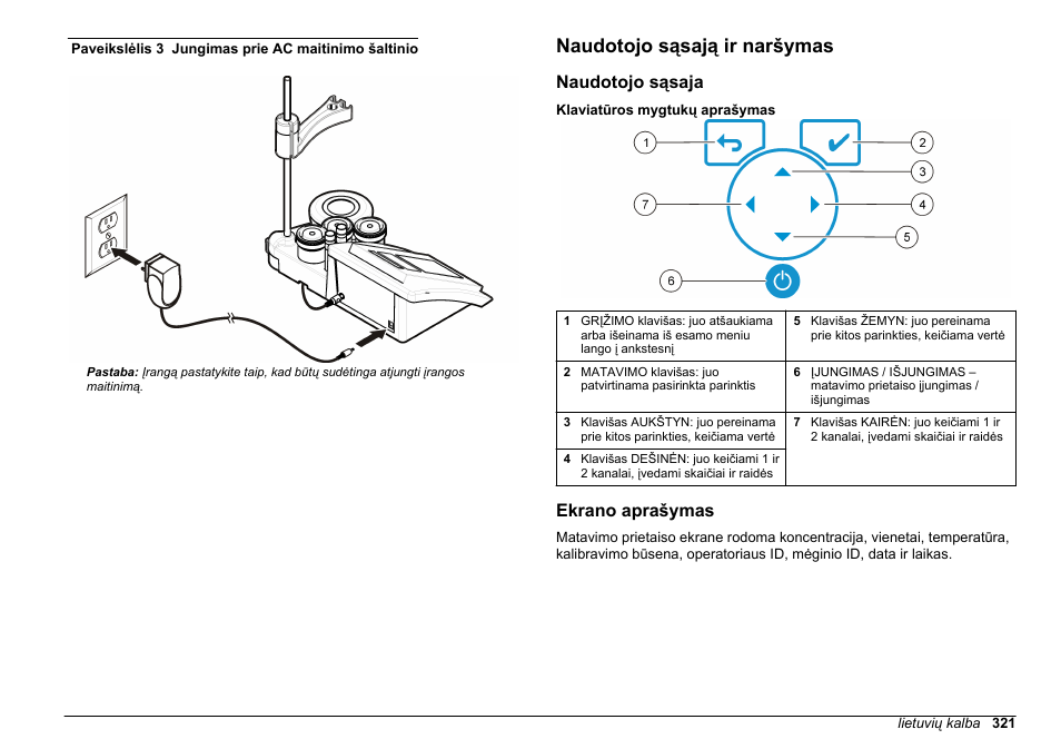 Naudotojo sąsają ir naršymas, Naudotojo sąsaja, Ekrano aprašymas | Paveikslėlis 3 | Hach-Lange SENSION+ MM374 User Manual | Page 321 / 490