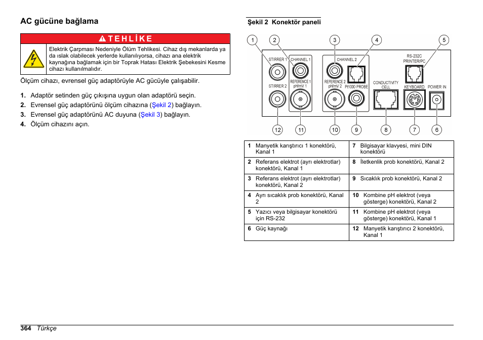 Ac gücüne bağlama | Hach-Lange SENSION+ MM374 User Manual | Page 364 / 490