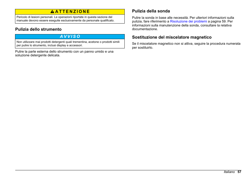 Pulizia dello strumento, Pulizia della sonda, Sostituzione del miscelatore magnetico | Hach-Lange SENSION+ MM374 User Manual | Page 57 / 490