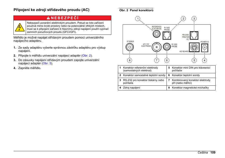 Připojení ke zdroji střídavého proudu (ac) | Hach-Lange SENSION+ pH31 User Manual | Page 109 / 394