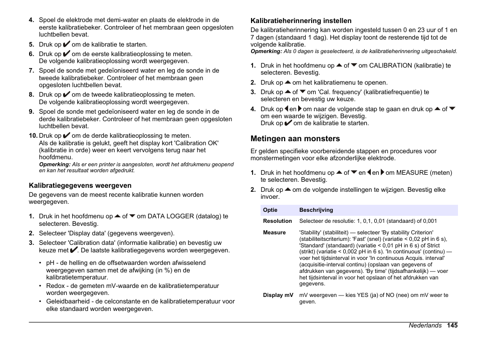 Kalibratiegegevens weergeven, Kalibratieherinnering instellen, Metingen aan monsters | Hach-Lange SENSION+ pH31 User Manual | Page 145 / 394