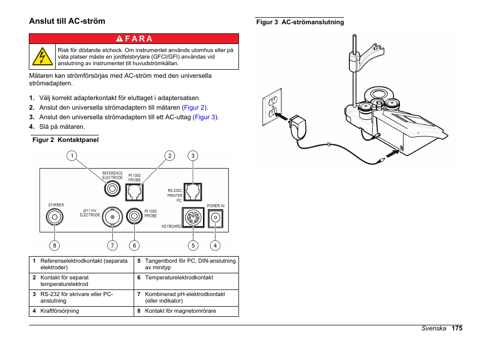 Anslut till ac-ström | Hach-Lange SENSION+ pH31 User Manual | Page 175 / 394