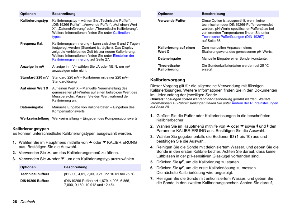 Kalibrierungstypen, Kalibriervorgang | Hach-Lange SENSION+ pH31 User Manual | Page 26 / 394