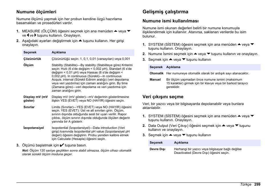 Numune ölçümleri, Gelişmiş çalıştırma, Numune ismi kullanılması | Veri çıkışını seçme | Hach-Lange SENSION+ pH31 User Manual | Page 299 / 394