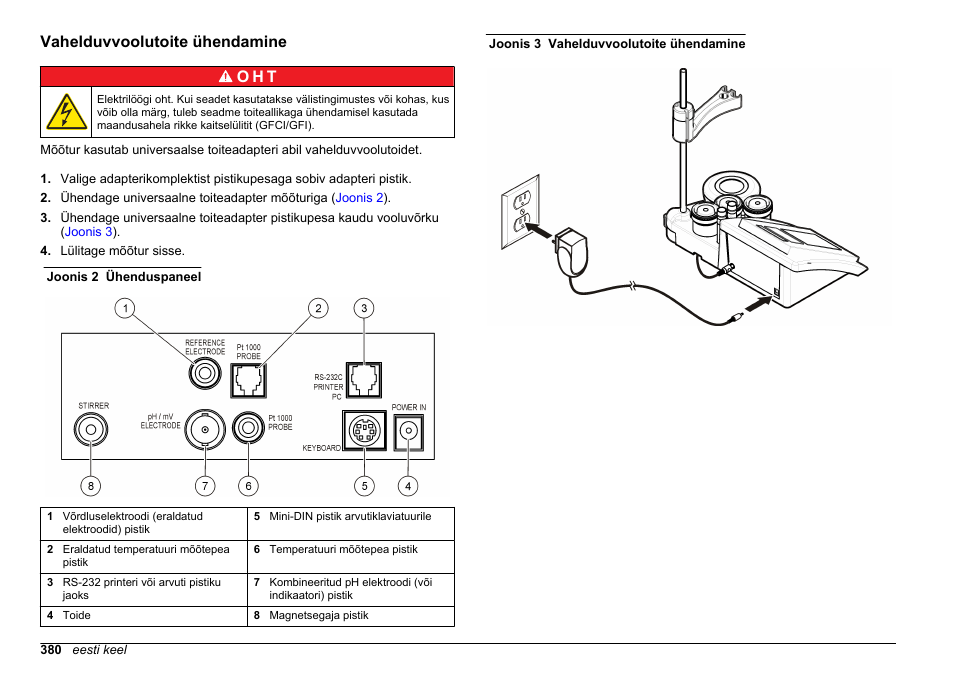 Vahelduvvoolutoite ühendamine, Vahelduvvoolutoite ühendamine o h t | Hach-Lange SENSION+ pH31 User Manual | Page 380 / 394