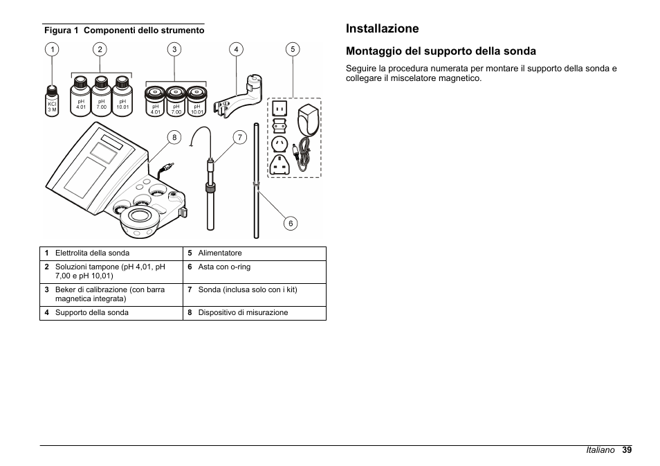 Installazione, Montaggio del supporto della sonda | Hach-Lange SENSION+ pH31 User Manual | Page 39 / 394