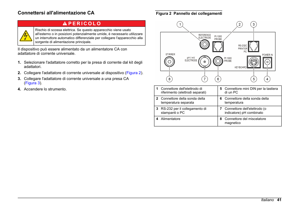 Connettersi all'alimentazione ca | Hach-Lange SENSION+ pH31 User Manual | Page 41 / 394