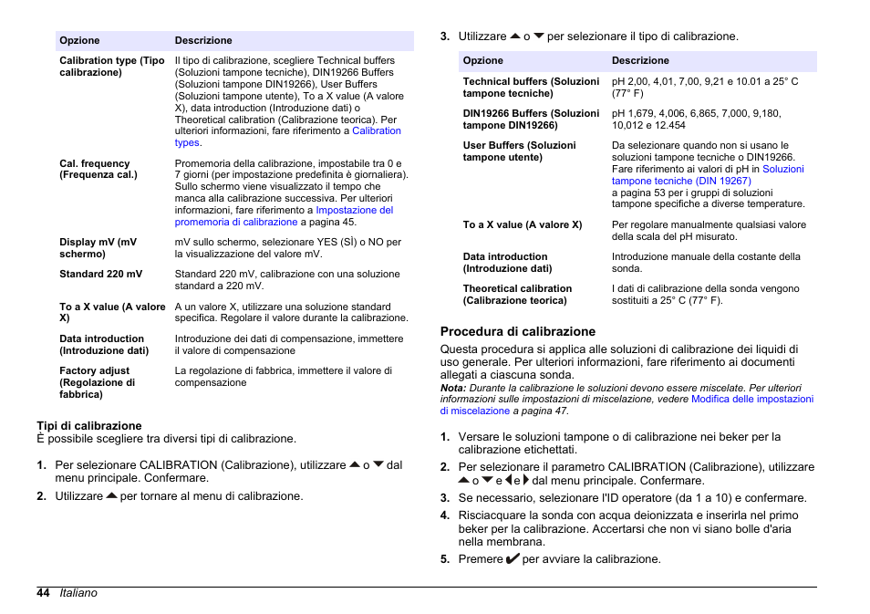 Tipi di calibrazione, Procedura di calibrazione | Hach-Lange SENSION+ pH31 User Manual | Page 44 / 394
