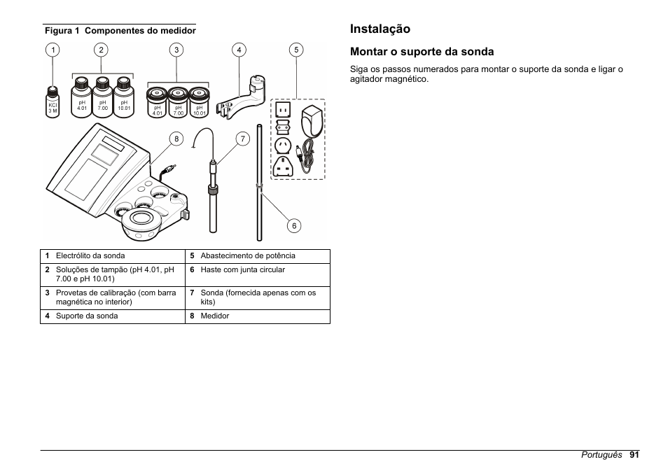 Instalação, Montar o suporte da sonda | Hach-Lange SENSION+ pH31 User Manual | Page 91 / 394