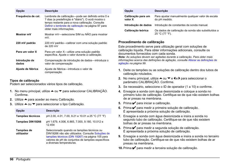Tipos de calibração, Procedimento de calibração | Hach-Lange SENSION+ pH31 User Manual | Page 96 / 394