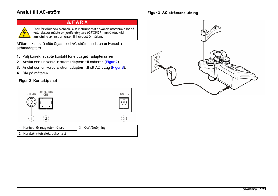 Anslut till ac-ström | Hach-Lange SENSION+ EC7 User Manual | Page 123 / 268