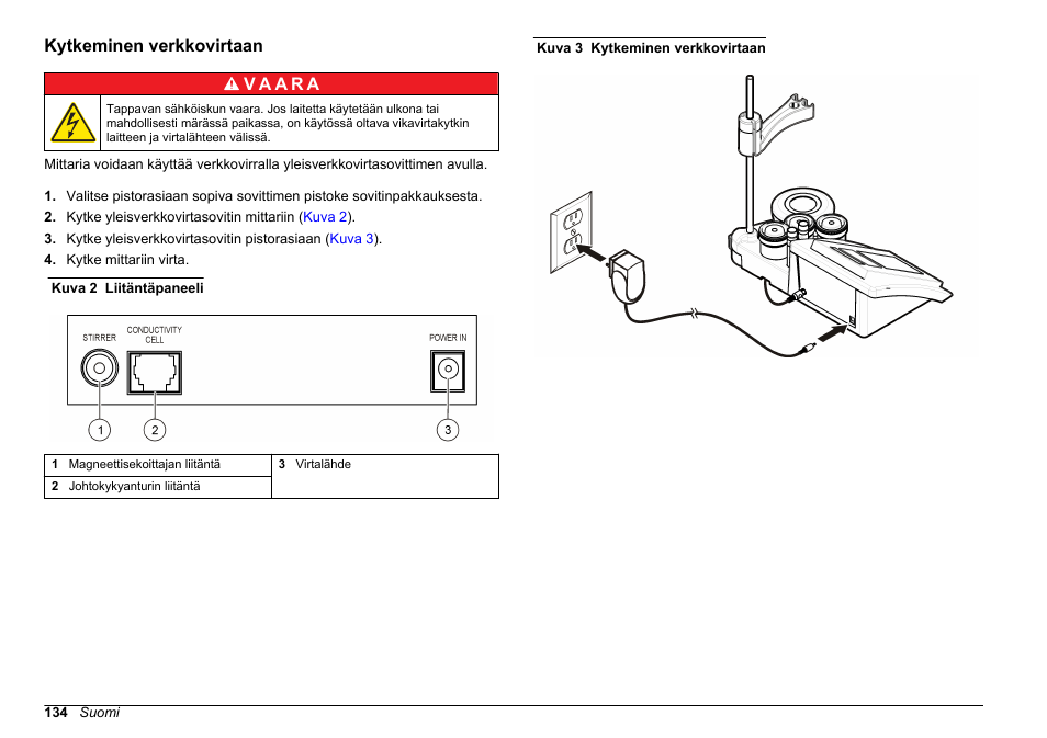 Kytkeminen verkkovirtaan | Hach-Lange SENSION+ EC7 User Manual | Page 134 / 268