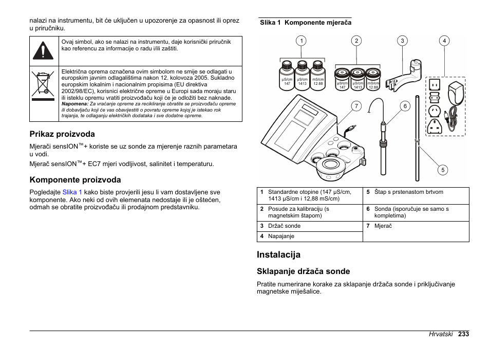 Prikaz proizvoda, Komponente proizvoda, Instalacija | Sklapanje držača sonde | Hach-Lange SENSION+ EC7 User Manual | Page 233 / 268