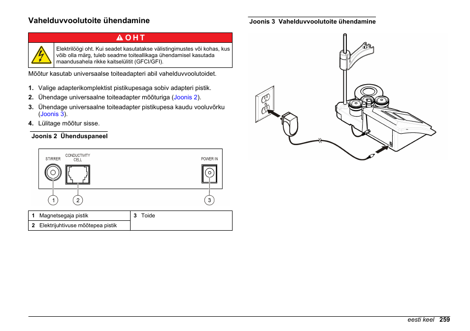 Vahelduvvoolutoite ühendamine, Vahelduvvoolutoite ühendamine o h t | Hach-Lange SENSION+ EC7 User Manual | Page 259 / 268