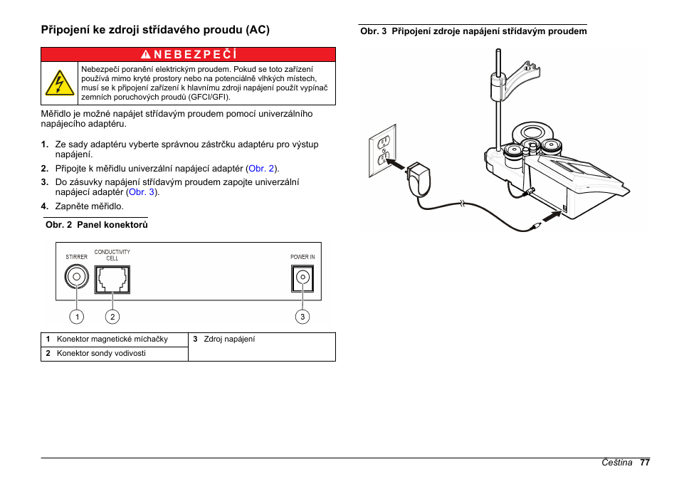 Připojení ke zdroji střídavého proudu (ac) | Hach-Lange SENSION+ EC7 User Manual | Page 77 / 268