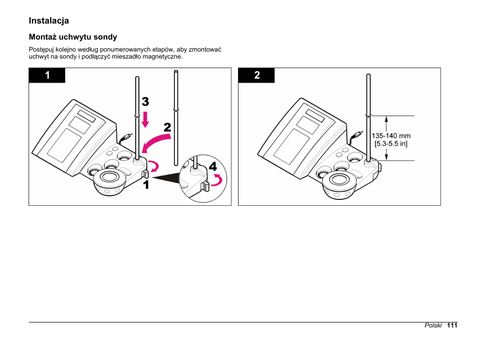 Instalacja, Montaż uchwytu sondy | Hach-Lange SENSION+ pH3 User Manual | Page 111 / 278