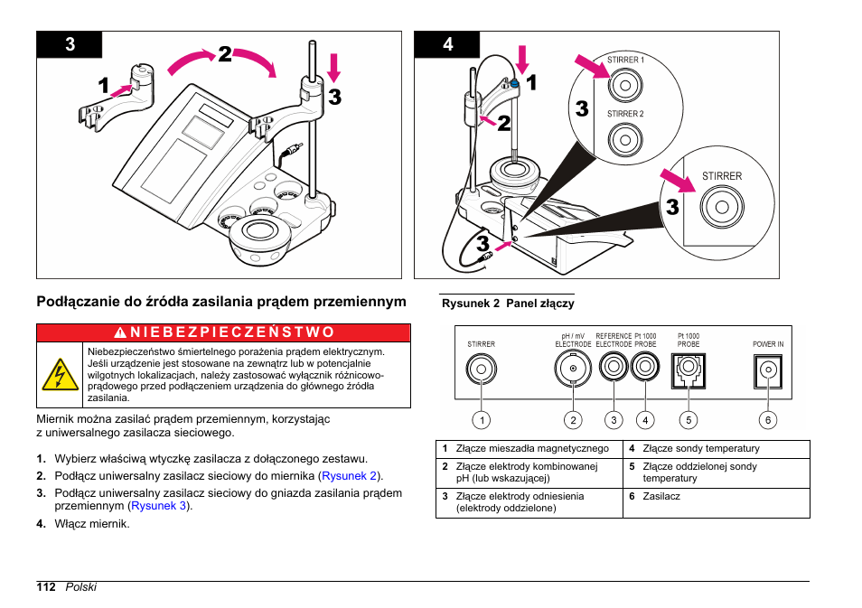 Podłączanie do źródła zasilania prądem przemiennym | Hach-Lange SENSION+ pH3 User Manual | Page 112 / 278