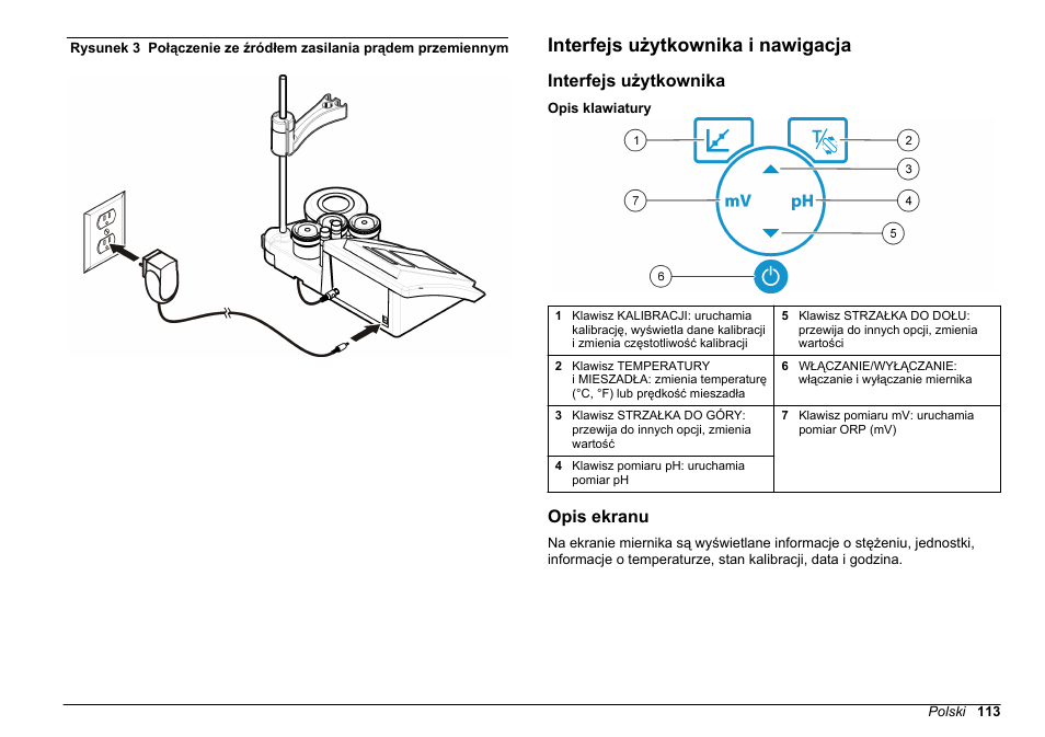 Interfejs użytkownika i nawigacja, Interfejs użytkownika, Opis ekranu | Przemiennym, Rysunek 3 | Hach-Lange SENSION+ pH3 User Manual | Page 113 / 278