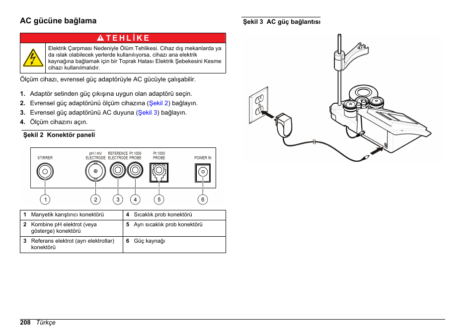 Ac gücüne bağlama | Hach-Lange SENSION+ pH3 User Manual | Page 208 / 278