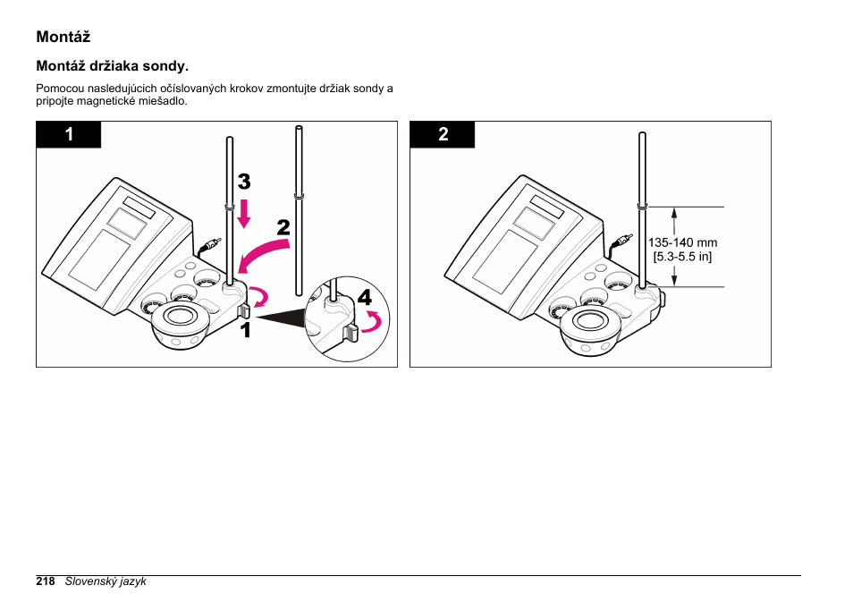 Montáž, Montáž držiaka sondy | Hach-Lange SENSION+ pH3 User Manual | Page 218 / 278