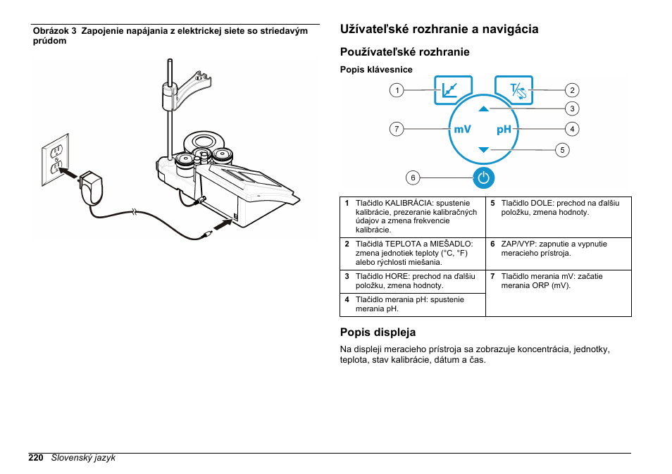 Užívateľské rozhranie a navigácia, Používateľské rozhranie, Popis displeja | Obrázok 3 | Hach-Lange SENSION+ pH3 User Manual | Page 220 / 278