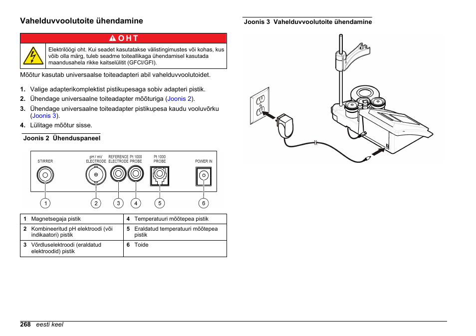 Vahelduvvoolutoite ühendamine, Vahelduvvoolutoite ühendamine o h t | Hach-Lange SENSION+ pH3 User Manual | Page 268 / 278