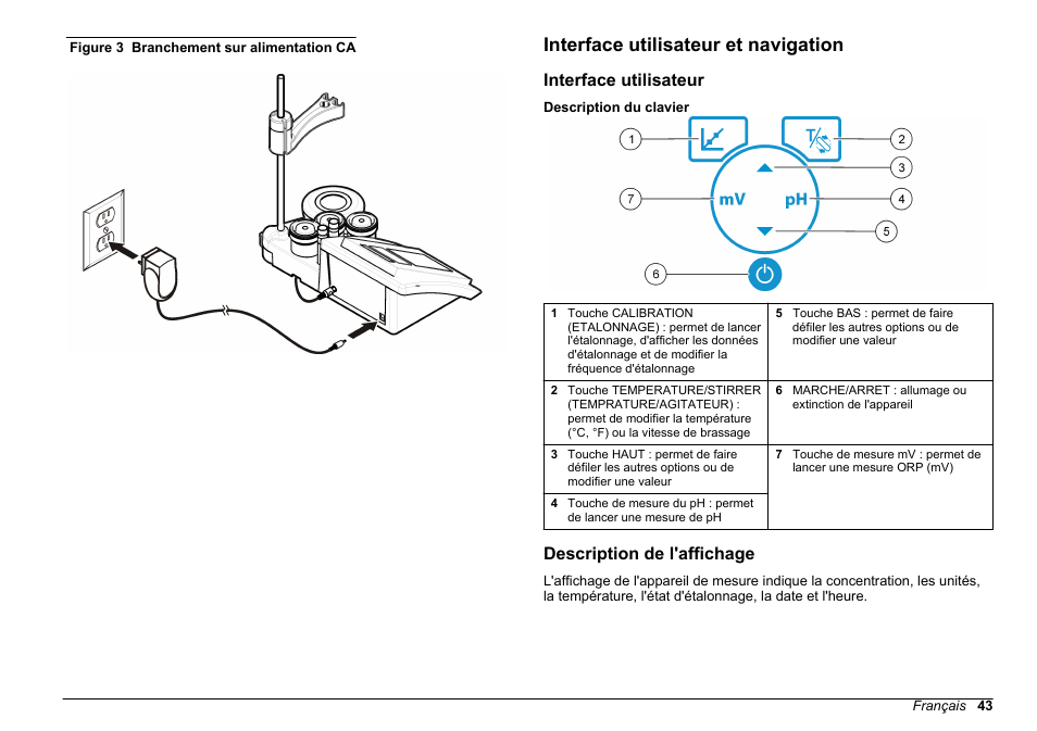 Interface utilisateur et navigation, Interface utilisateur, Description de l'affichage | Figure 3 | Hach-Lange SENSION+ pH3 User Manual | Page 43 / 278