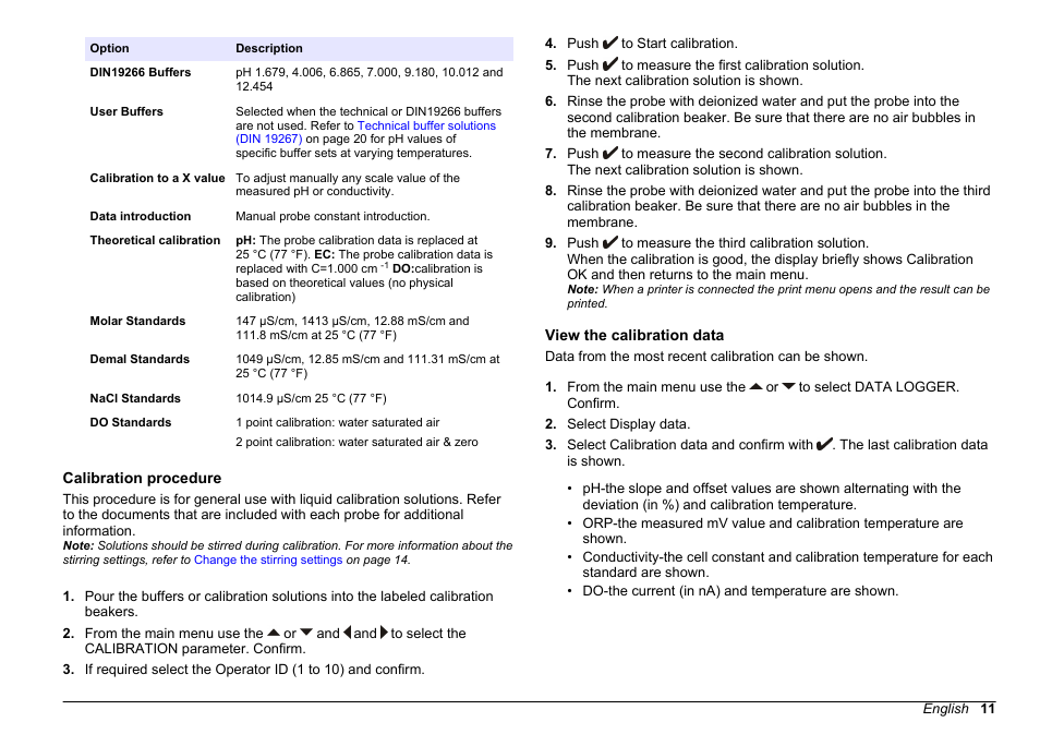 Calibration procedure, View the calibration data | Hach-Lange SENSION+ MM378 User Manual | Page 11 / 520