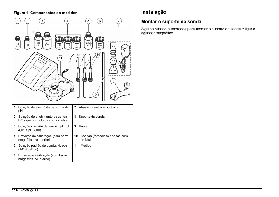 Instalação, Montar o suporte da sonda | Hach-Lange SENSION+ MM378 User Manual | Page 116 / 520
