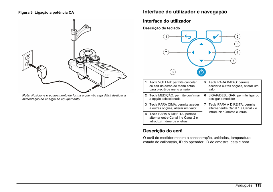 Interface do utilizador e navegação, Interface do utilizador, Descrição do ecrã | Figura 3 | Hach-Lange SENSION+ MM378 User Manual | Page 119 / 520