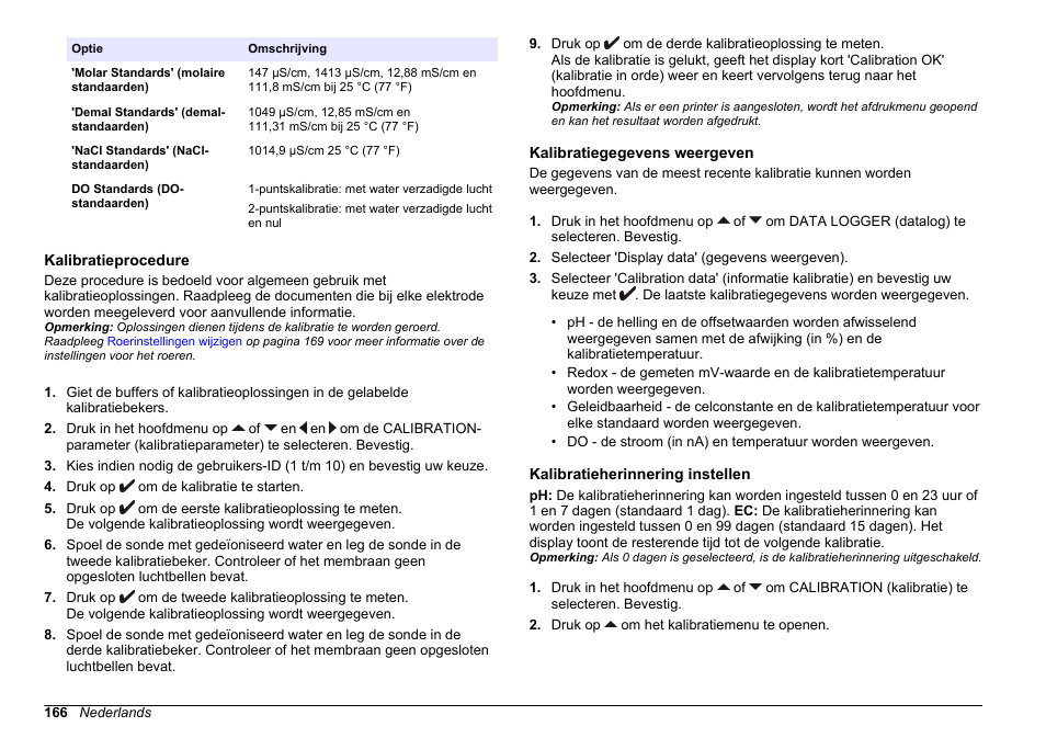 Kalibratieprocedure, Kalibratiegegevens weergeven, Kalibratieherinnering instellen | Hach-Lange SENSION+ MM378 User Manual | Page 166 / 520
