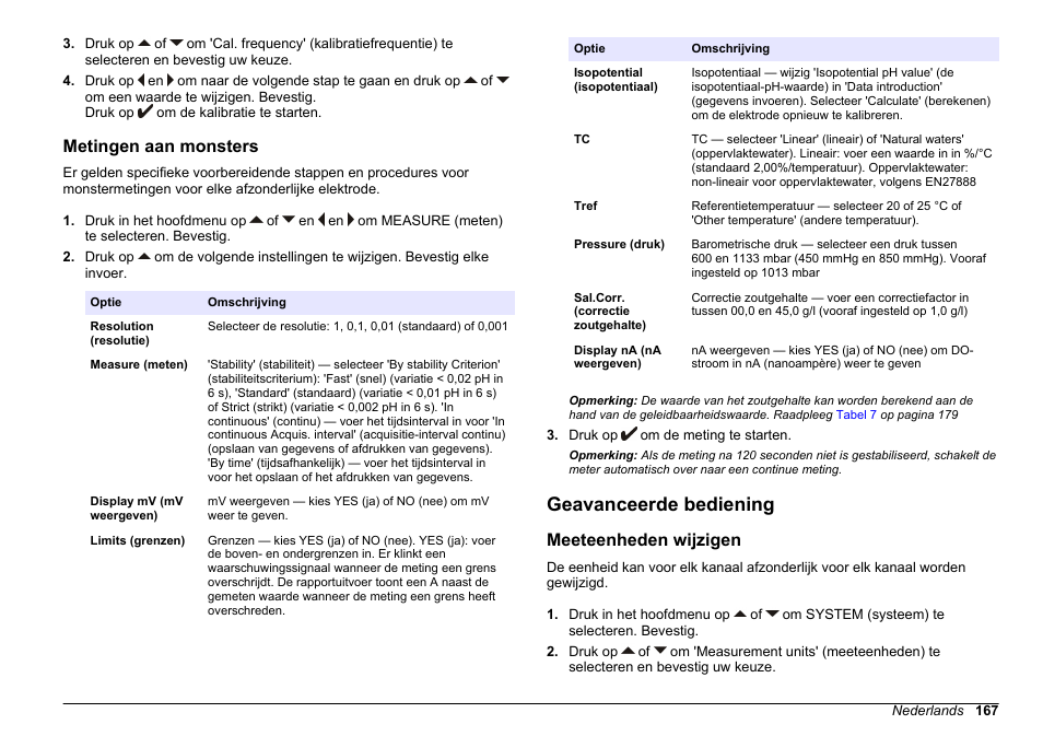 Metingen aan monsters, Geavanceerde bediening, Meeteenheden wijzigen | Hach-Lange SENSION+ MM378 User Manual | Page 167 / 520