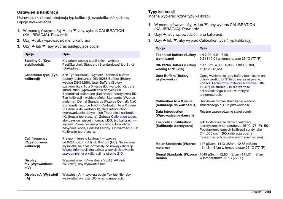 Ustawienia kalibracji, Typy kalibracji | Hach-Lange SENSION+ MM378 User Manual | Page 209 / 520