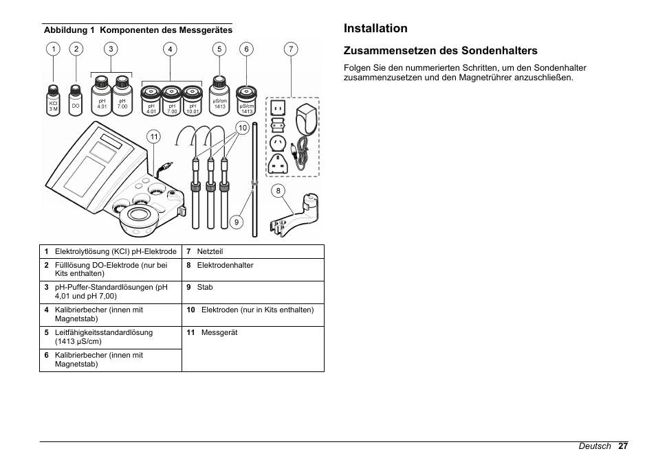 Installation, Zusammensetzen des sondenhalters | Hach-Lange SENSION+ MM378 User Manual | Page 27 / 520