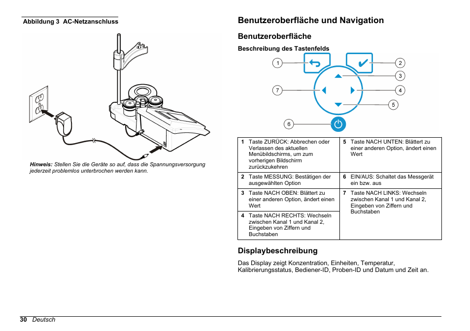 Benutzeroberfläche und navigation, Benutzeroberfläche, Displaybeschreibung | Abbildung 3 | Hach-Lange SENSION+ MM378 User Manual | Page 30 / 520