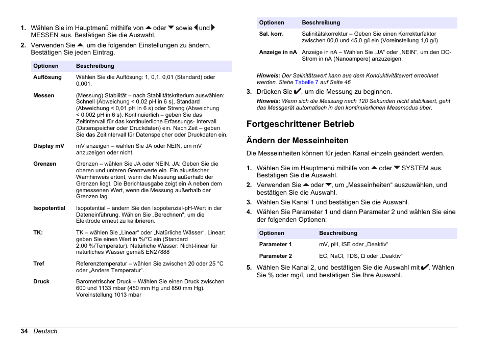 Fortgeschrittener betrieb, Ändern der messeinheiten | Hach-Lange SENSION+ MM378 User Manual | Page 34 / 520