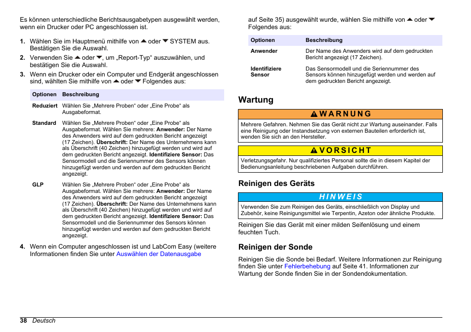Wartung, Reinigen des geräts, Reinigen der sonde | Hach-Lange SENSION+ MM378 User Manual | Page 38 / 520