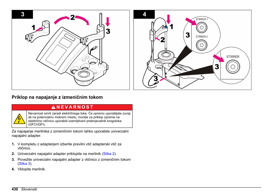 Priklop na napajanje z izmeničnim tokom | Hach-Lange SENSION+ MM378 User Manual | Page 430 / 520