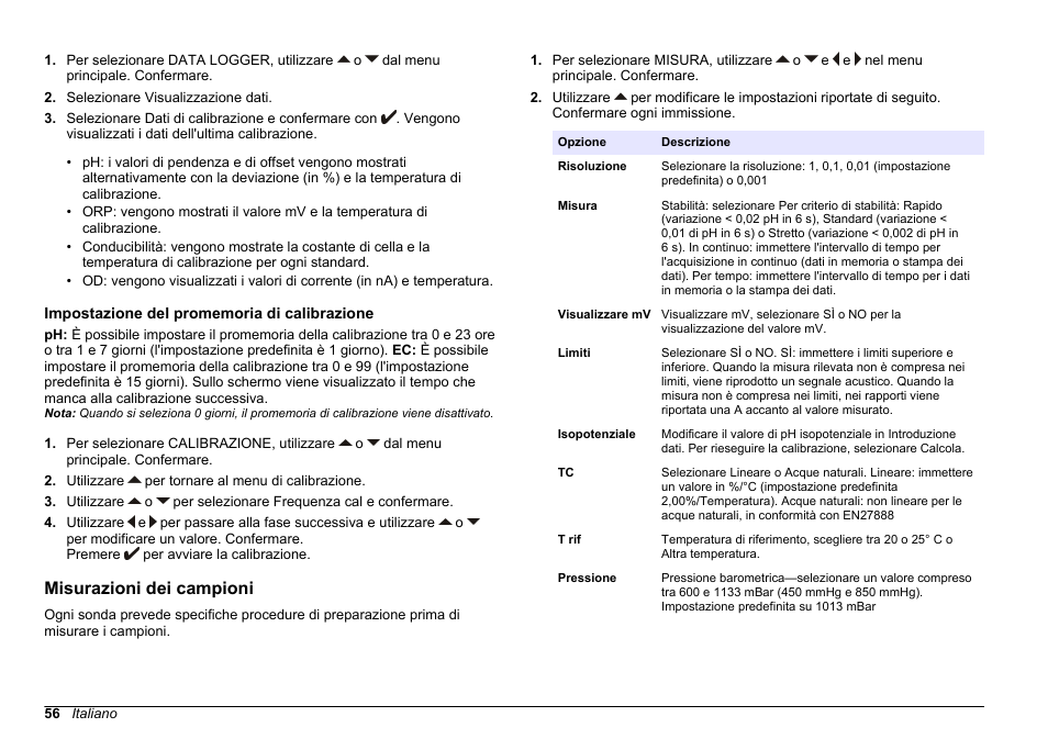Impostazione del promemoria di calibrazione, Misurazioni dei campioni | Hach-Lange SENSION+ MM378 User Manual | Page 56 / 520