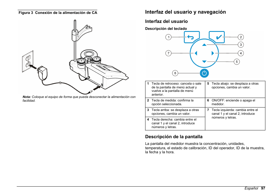 Interfaz del usuario y navegación, Interfaz del usuario, Descripción de la pantalla | Figura 3 | Hach-Lange SENSION+ MM378 User Manual | Page 97 / 520