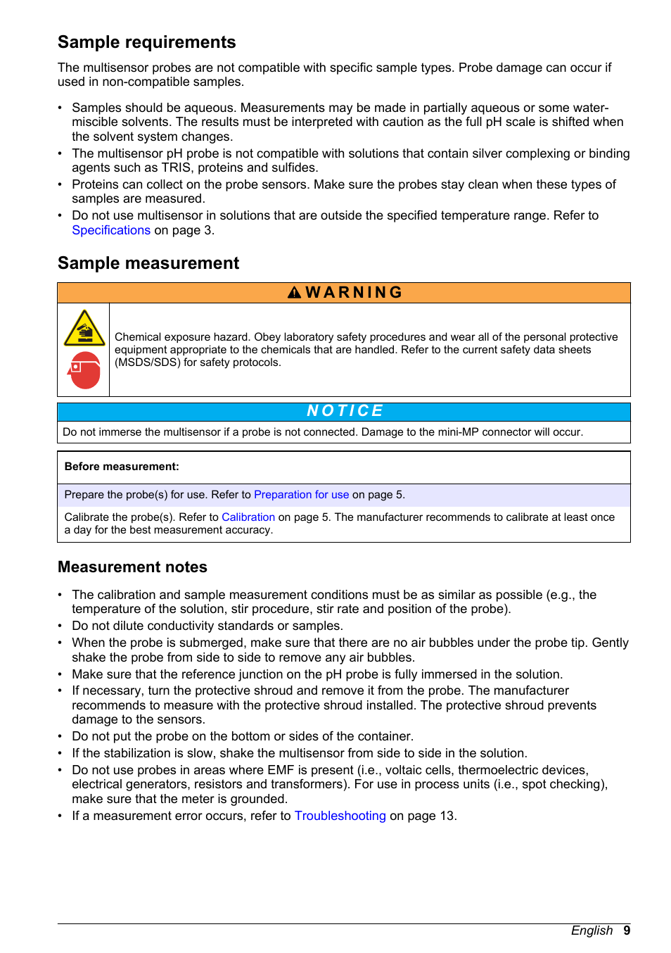 Sample requirements, Sample measurement, Measurement notes | Hach-Lange SENSION+ 50 49 User Manual User Manual | Page 11 / 20