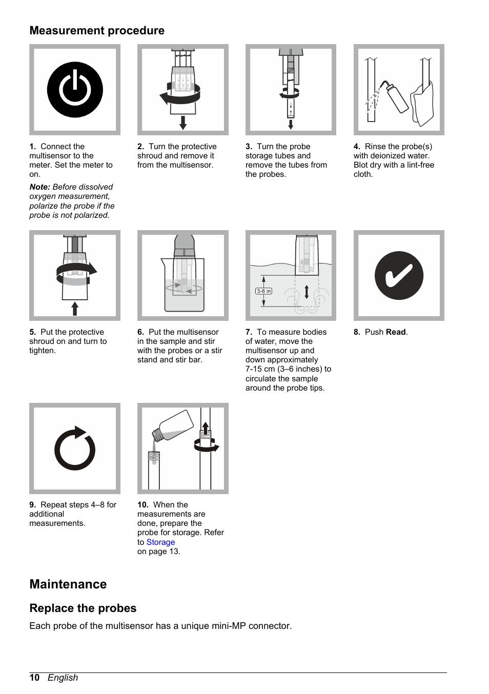 Measurement procedure, Maintenance, Replace the probes | Hach-Lange SENSION+ 50 49 User Manual User Manual | Page 12 / 20