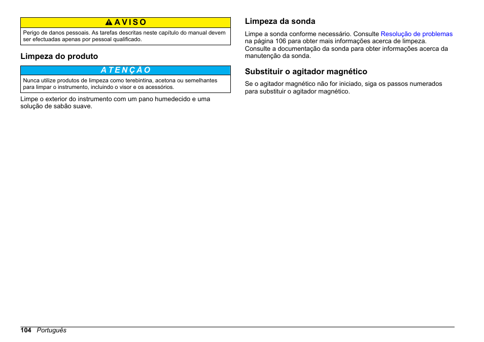Limpeza do produto, Limpeza da sonda, Substituir o agitador magnético | Hach-Lange SENSION+ MM340 User Manual | Page 104 / 418