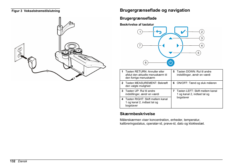 Brugergrænseflade og navigation, Brugergrænseflade, Skærmbeskrivelse | Figur 3 | Hach-Lange SENSION+ MM340 User Manual | Page 132 / 418
